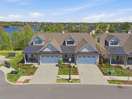 a aerial view of a house with a big yard plants and large tree