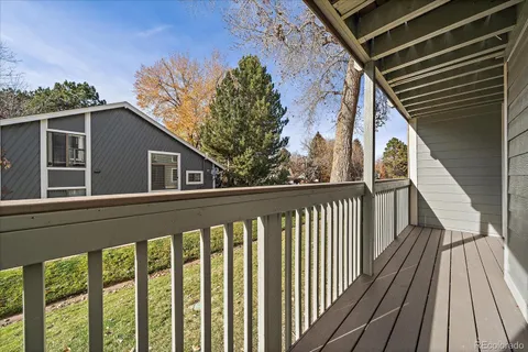 a porch with seating space