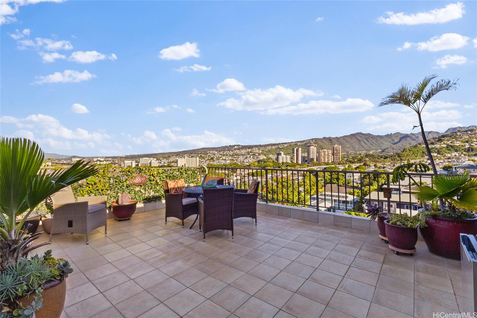 a view of a terrace with potted plants