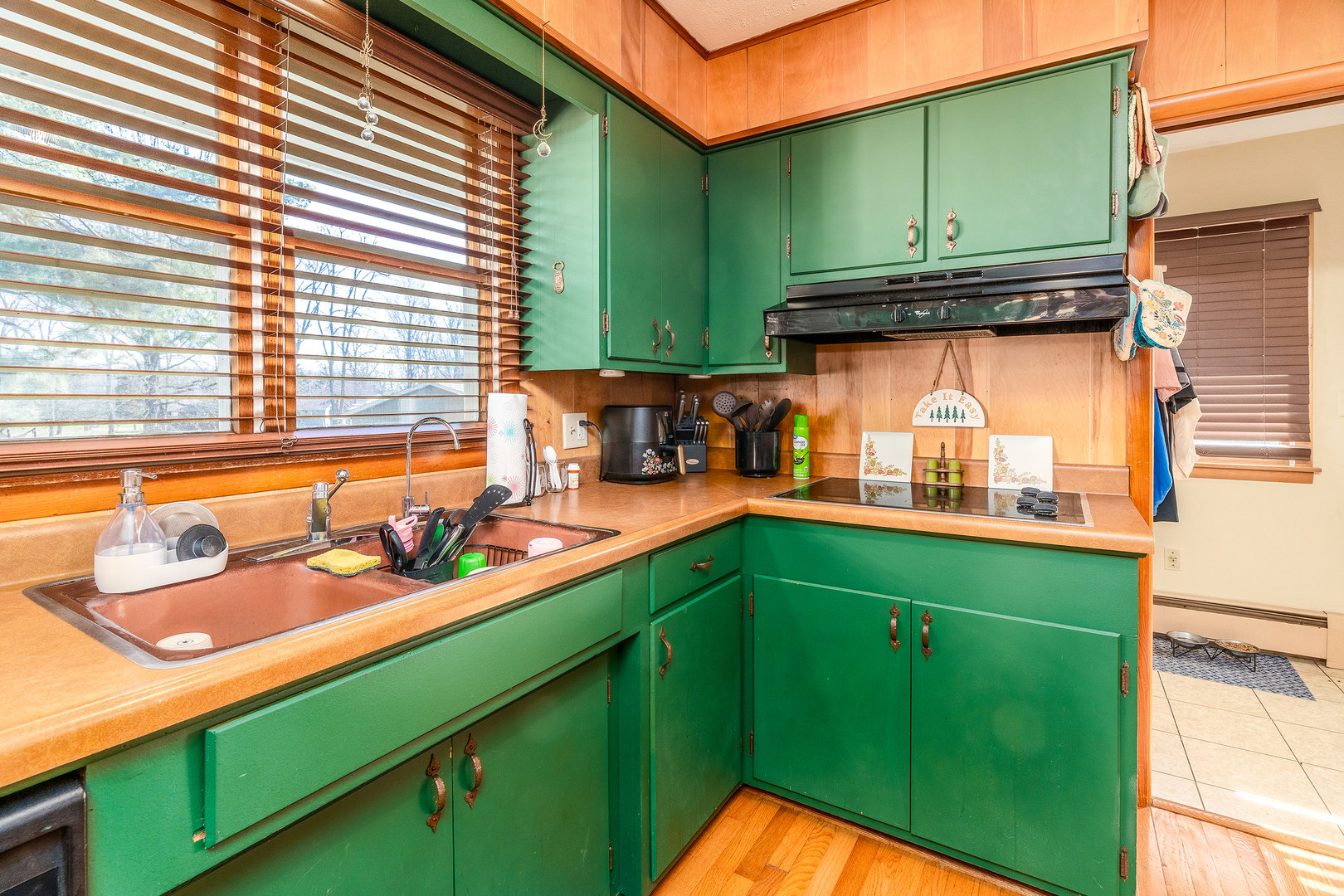 218 Blessing Circle Murphysboro, IL 62966 - Photo 13 of 40 a kitchen with green walls cabinets and a sink