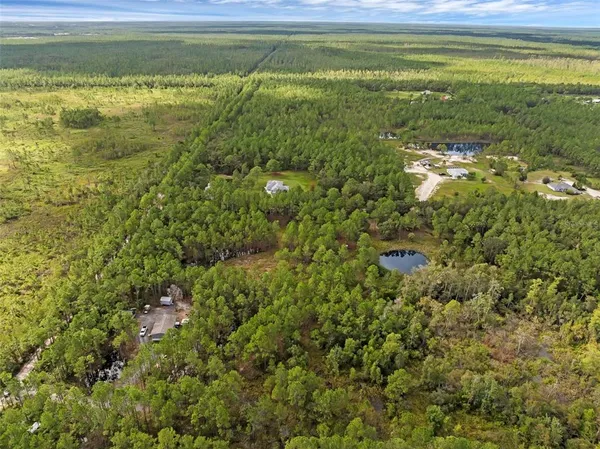 a view of a field with an ocean