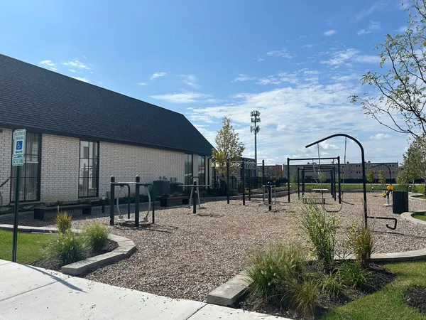 a living room with large window