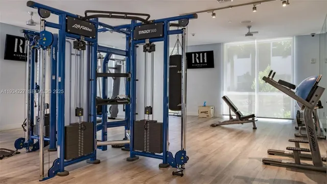 a view of a room with gym equipment