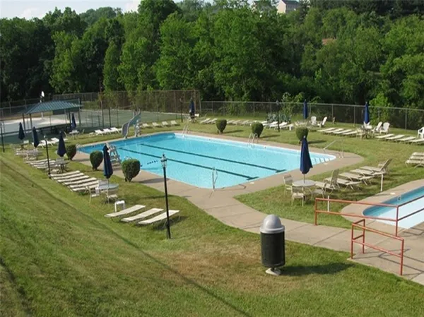 a view of a park with slide