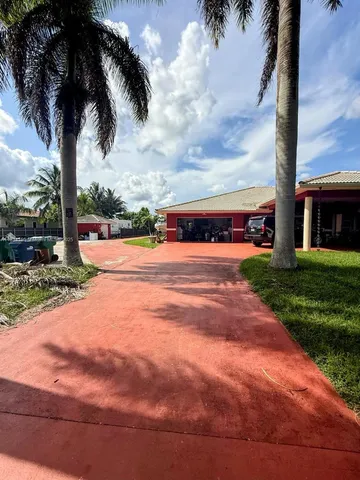 a view of a yard with palm tree