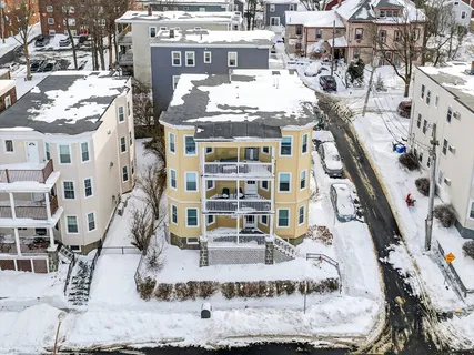 an aerial view of a large building