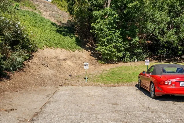 a yard with some trees in the background