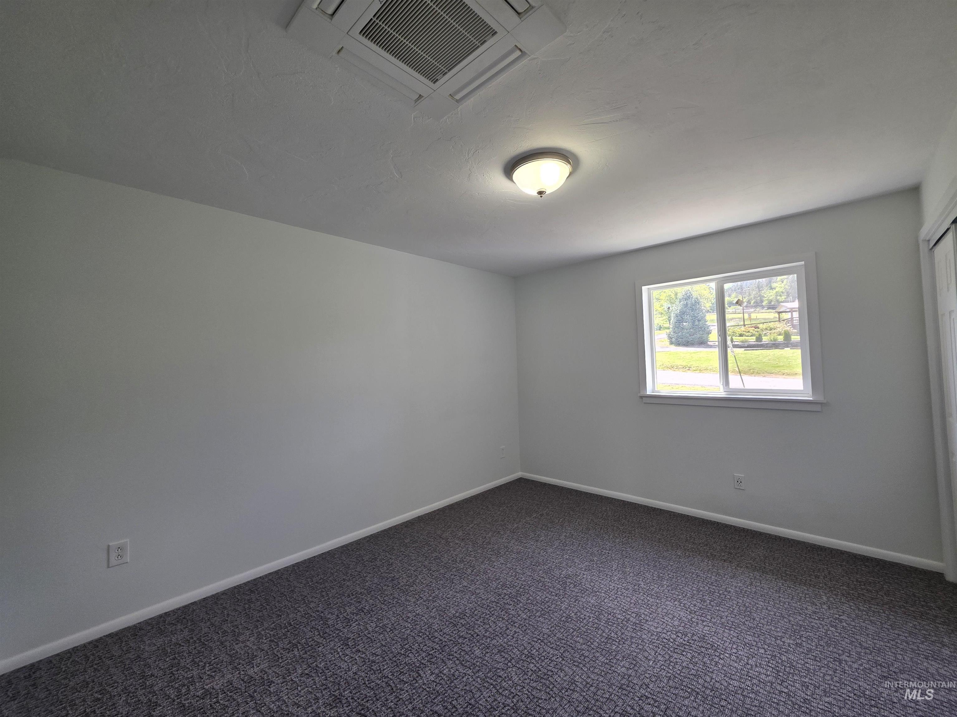 107 Pine Road Kamiah, ID 83536 - Photo 33 of 41 Bright room featuring a window with white trim, gray patterned carpeting, white walls, and a flush-mount ceiling light