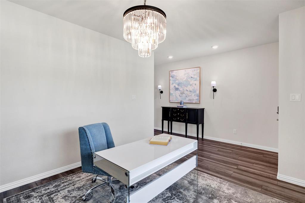 10616 Brookshire Road Fort Worth, TX 76126 - Photo 6 of 29 Front office space with a gorgeous upgraded light fixture, tons of natural light overlooking the front yard. Closed be enclosed with French doors, or also be used as a playroom or formal dining room if desired