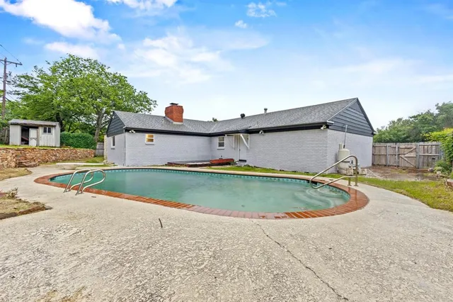 a view of swimming pool with a backyard