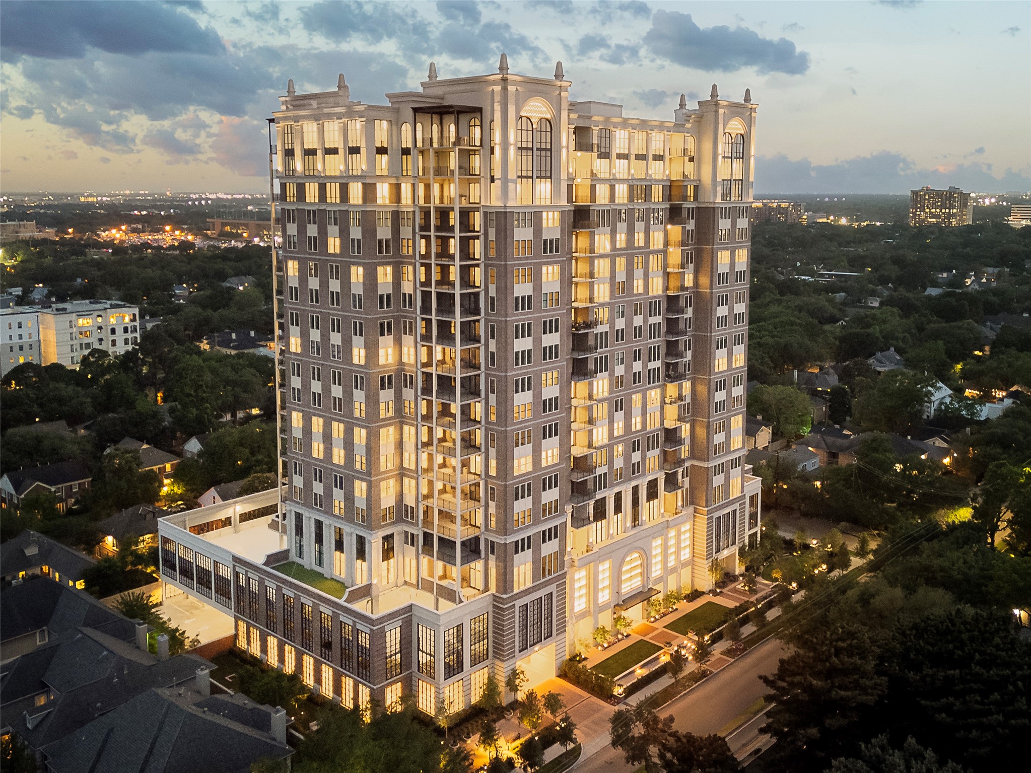 1717 Bissonnet Street, Unit 1106 Houston, TX 77005 - Photo 50 of 50 Aerial view of Houston's swank 20 story high-rise with elevated luxury living.