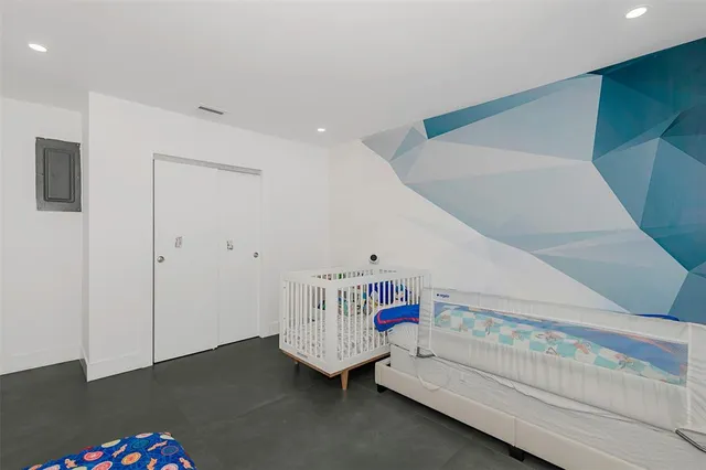 a bedroom with bunk bed