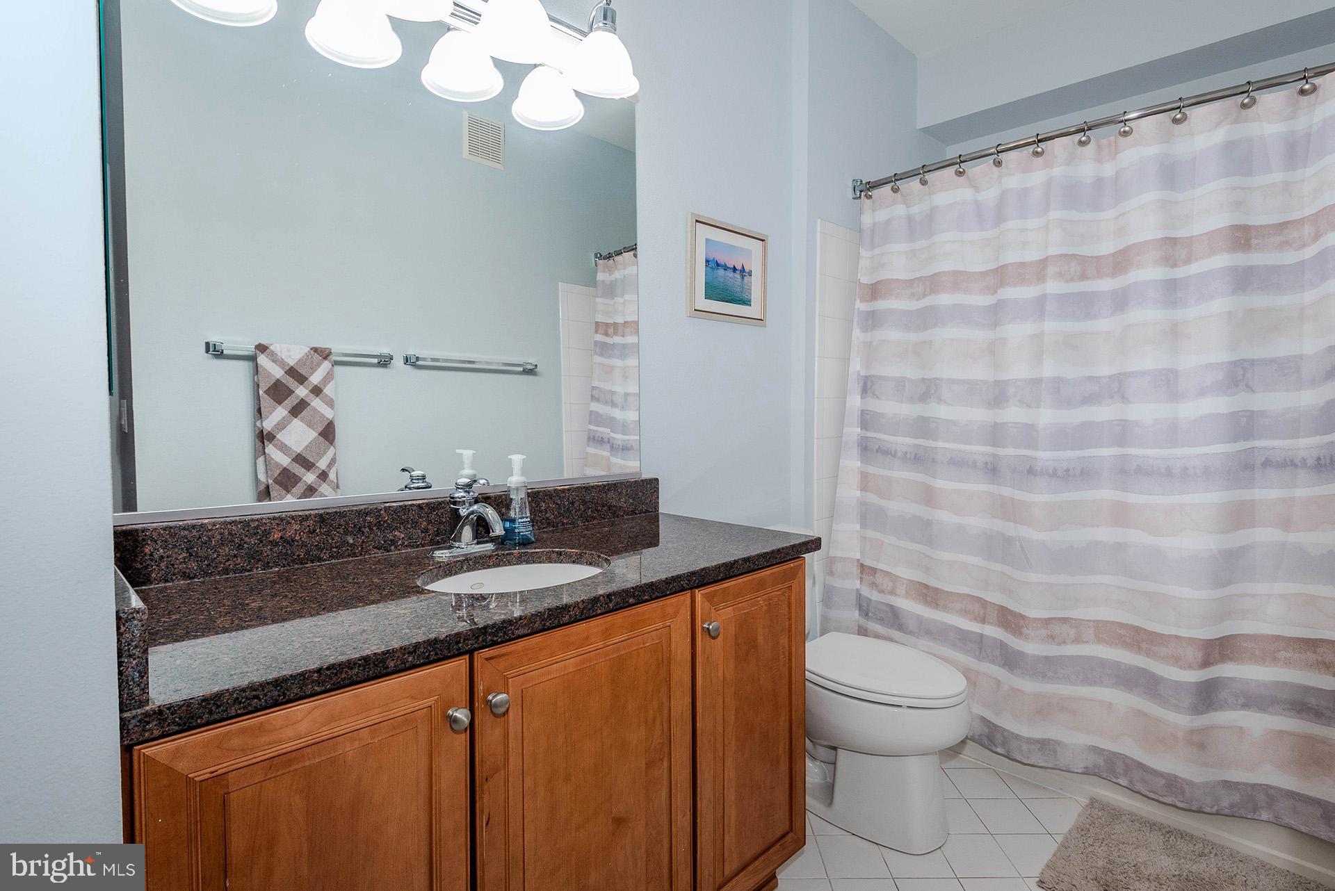 11800 Old Georgetown Road, Unit 1632 North Bethesda, MD 20852 - Photo 14 of 35 a bathroom with a granite countertop sink a toilet and a mirror