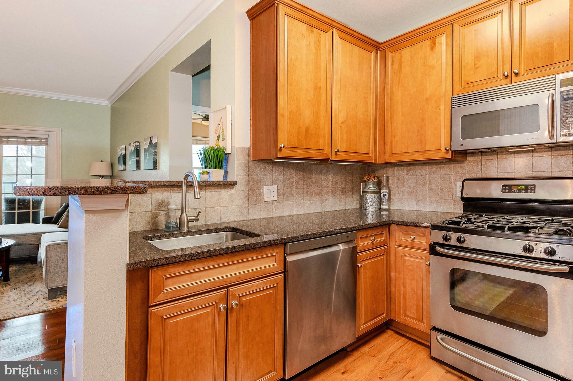 11800 Old Georgetown Road, Unit 1632 North Bethesda, MD 20852 - Photo 9 of 35 a kitchen with stainless steel appliances granite countertop a stove a sink and a microwave