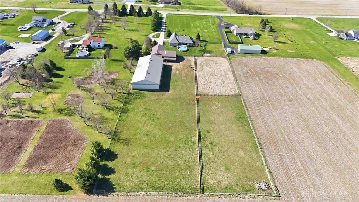 1540 Jasper Road Xenia, OH 45385 - Photo 9 of 91 An aerial view showcases a vast property with a large barn and multiple outbuildings.