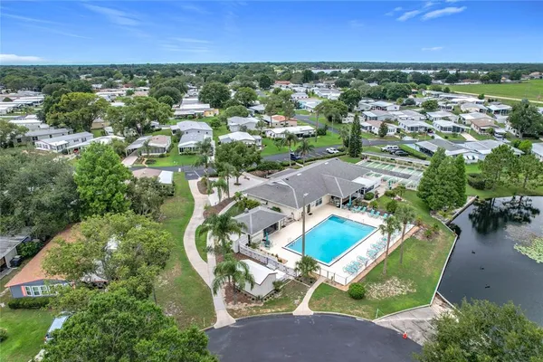 an aerial view of a house with a garden