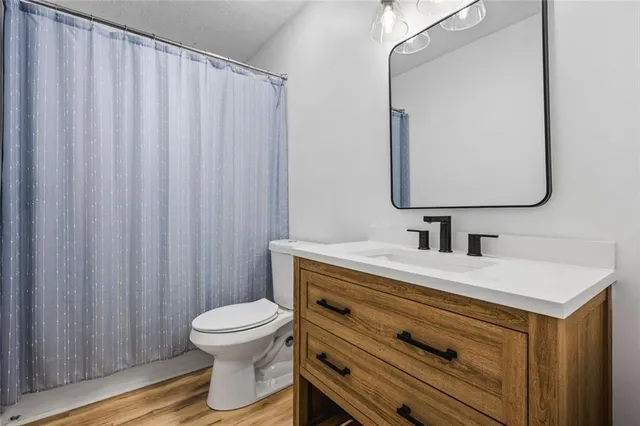 a bathroom with a sink a toilet and mirror