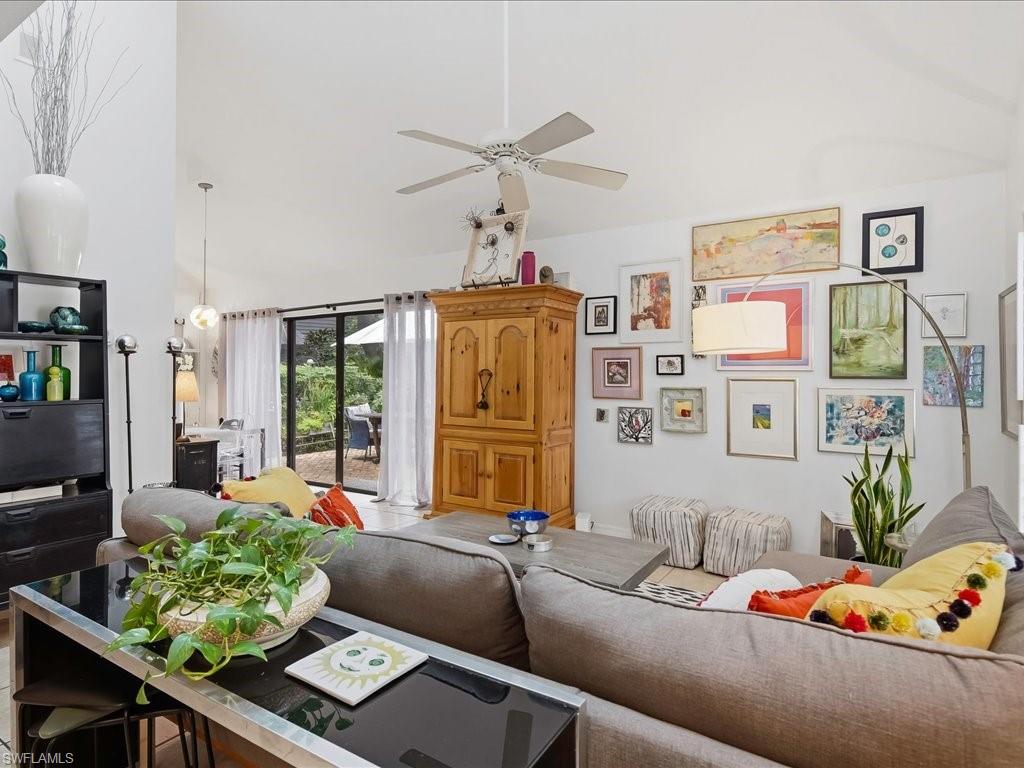 1337 Solana Road Naples, FL 34103 - Photo 7 of 23 Vaulted ceilings with a ceiling fan and recessed lighting