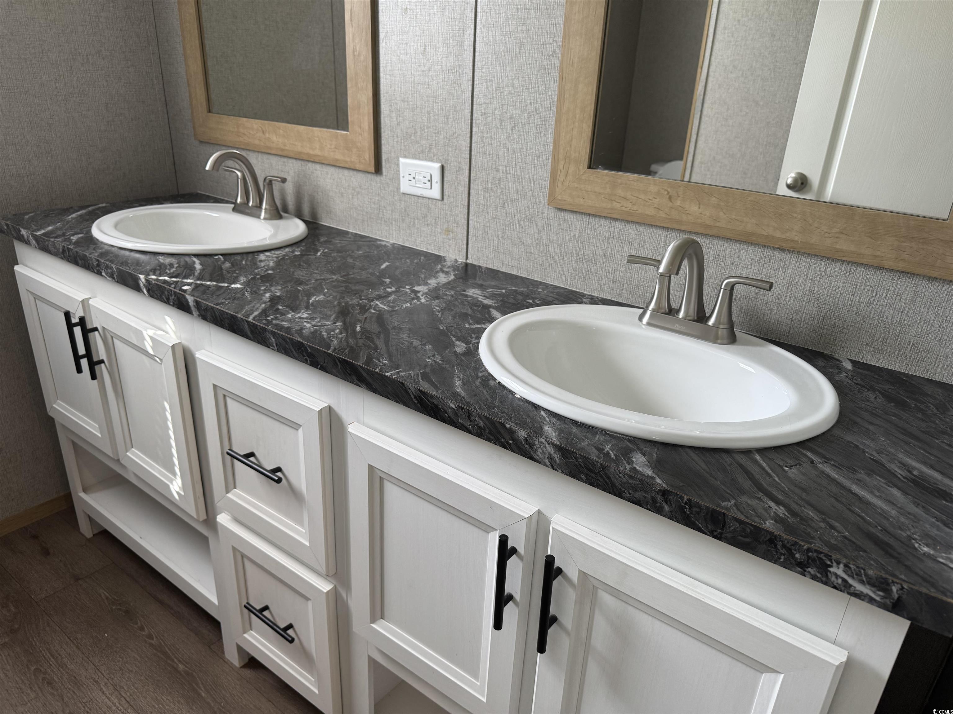364 Jamie Road Galivants Ferry, SC 29544 - Photo 17 of 23 Bathroom with double vanity and wood finished floo