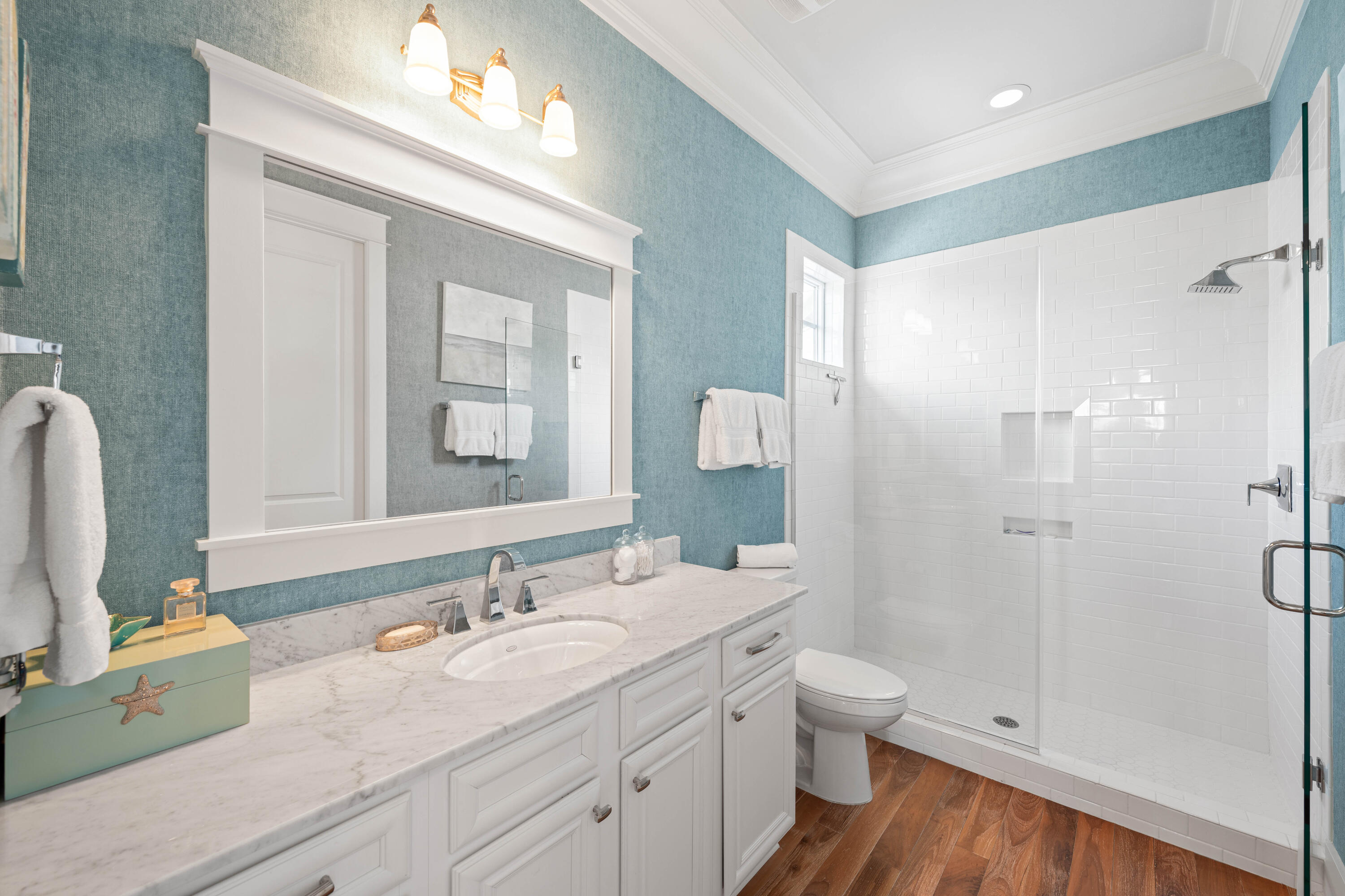 655 East Royal Fern Way Santa Rosa Beach, FL 32459 - Photo 46 of 75 a bathroom with a granite countertop sink a toilet and shower