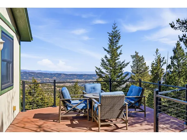 a view of a chairs and table in patio