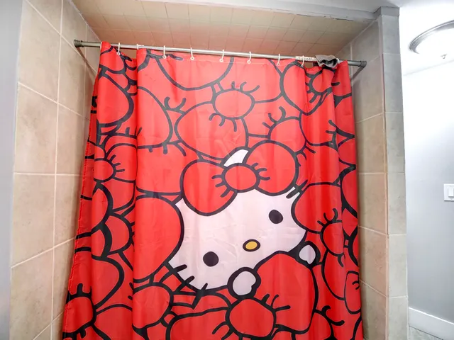 a bathroom with a bathtub and a shower curtain