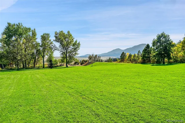 a view of a garden with a house