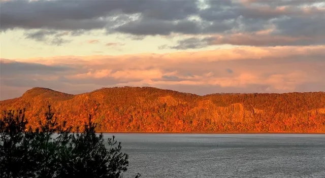 a view of an lake and a mountain