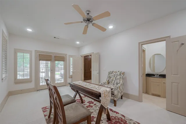 a workspace with furniture and window