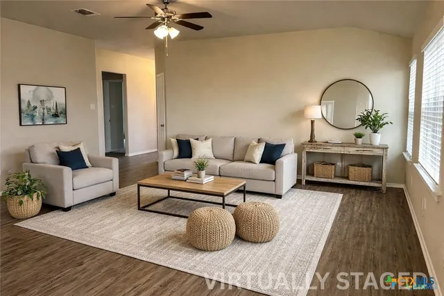 a living room with furniture