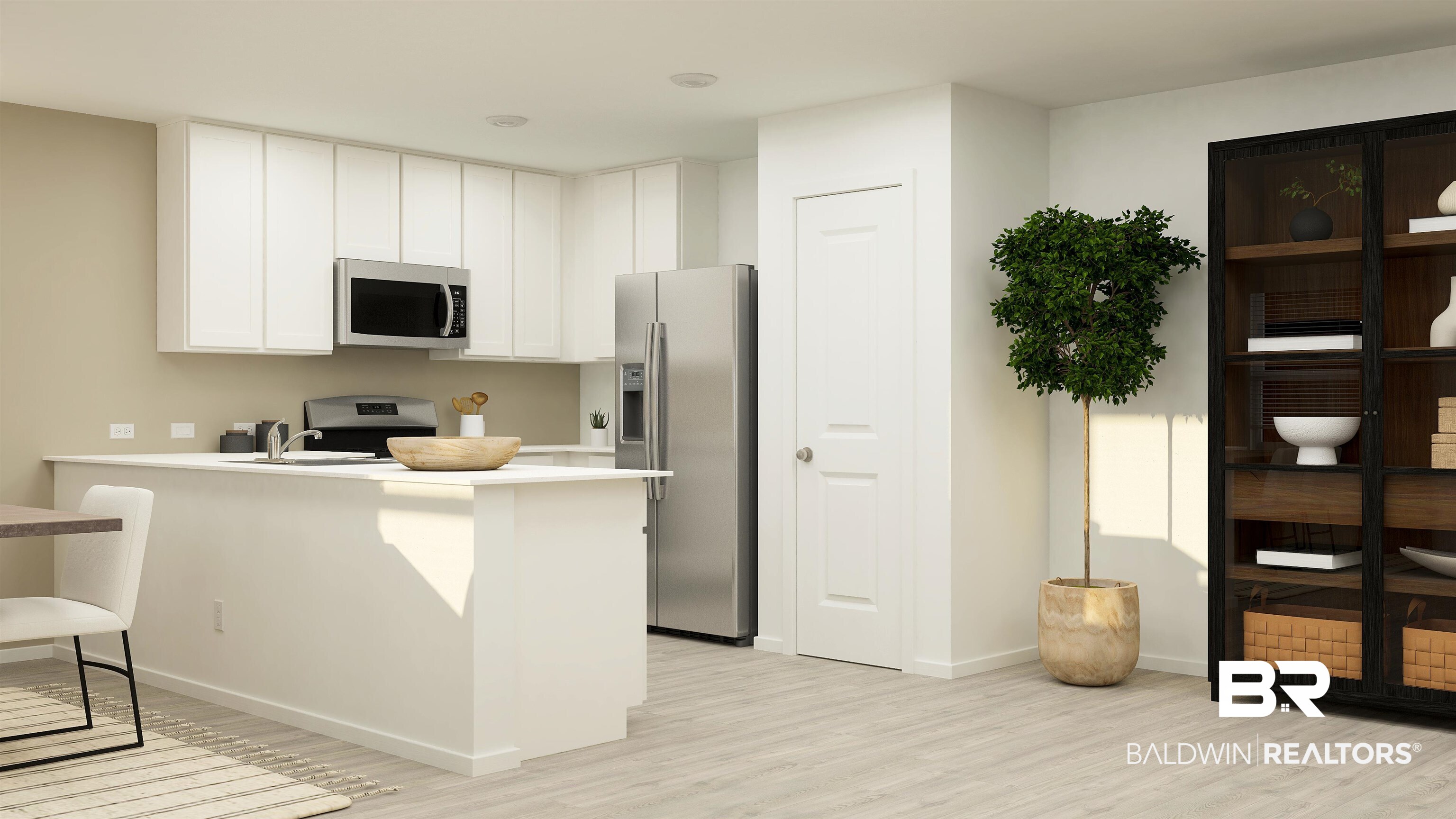 15362 Planters Lane Foley, AL 36535 - Photo 8 of 24 Kitchen with stainless steel appliances, white cabinets, a kitchen bar, light wood-style flooring, and light countertops