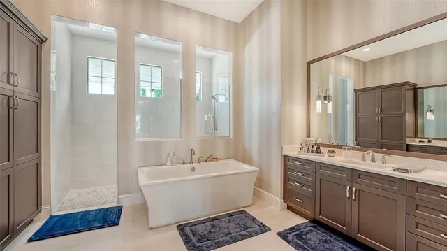 a view of a golf course with a lake view