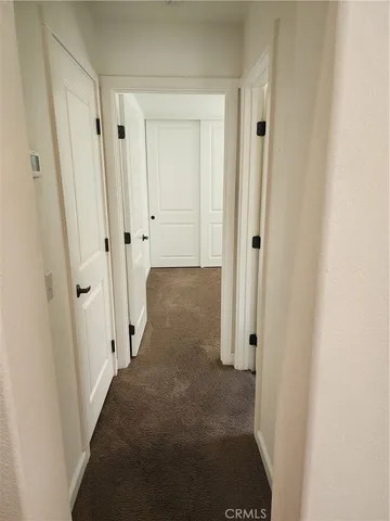 a view of a hallway with white door