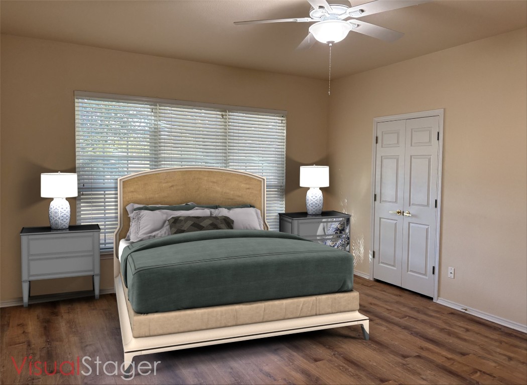 318 Crockett Loop Georgetown, TX 78633 - Photo 16 of 29 a bedroom with a bed and a lamp