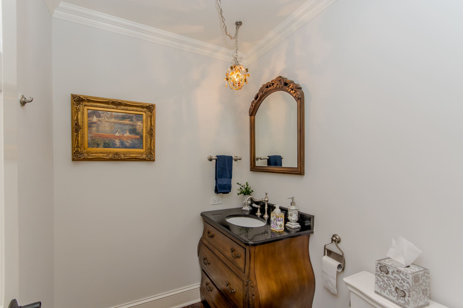 433 South Ridge Road Lake Forest, IL 60045 - Photo 27 of 49 a bathroom with a granite countertop sink and a mirror