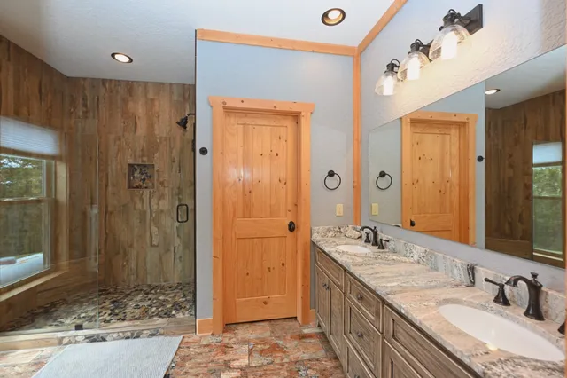 a view of a bathroom with a shower