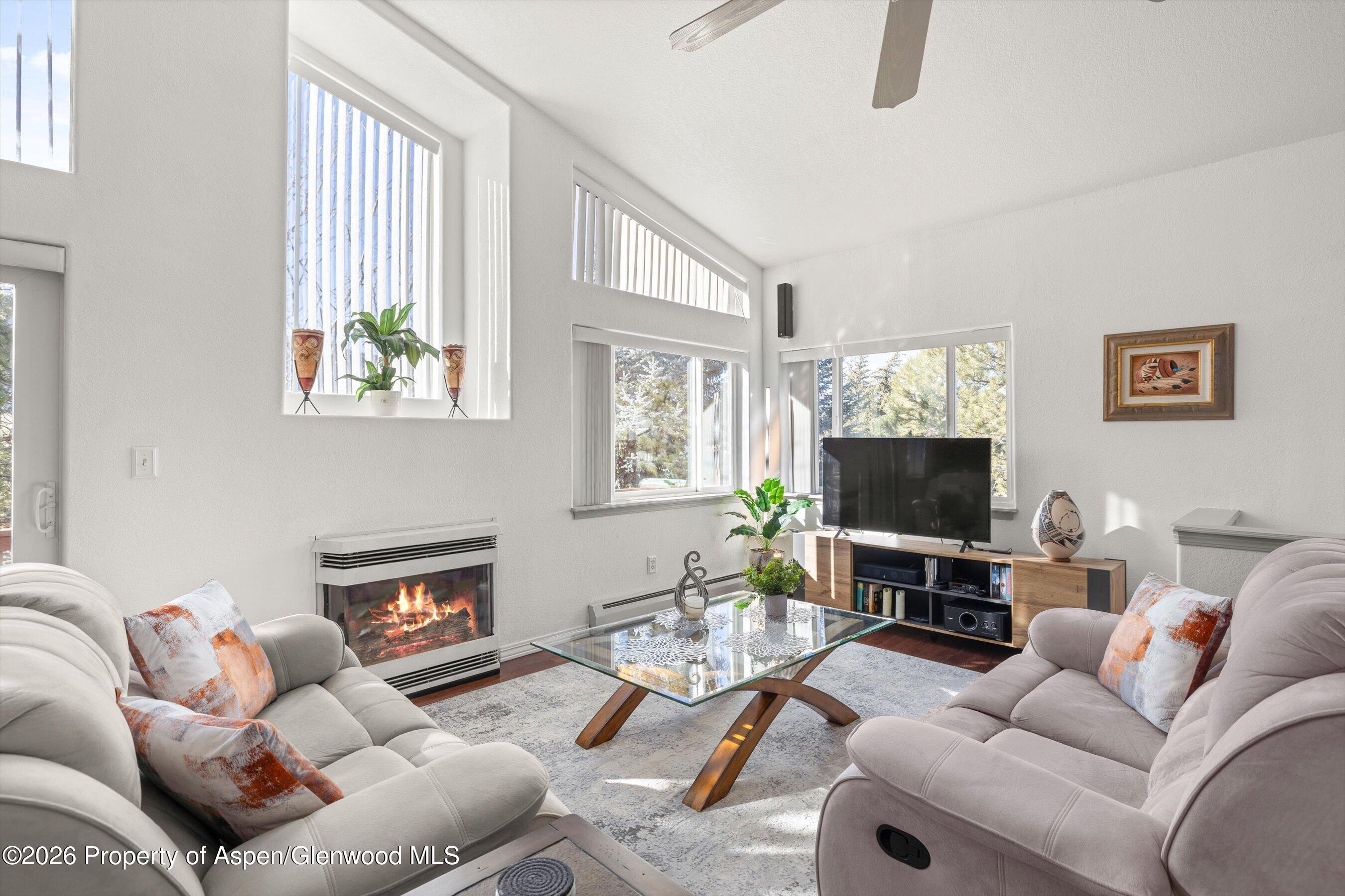 1 Pine Ridge Road Basalt, CO 81621 - Photo 5 of 32 a living room with furniture a flat screen tv and a fireplace