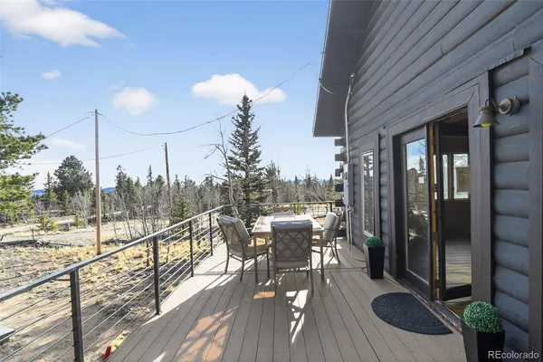 a view of a balcony with chairs