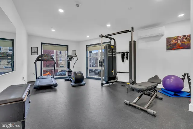 a view of a room with gym equipment