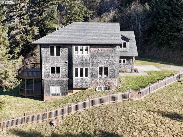 a aerial view of a house with garden