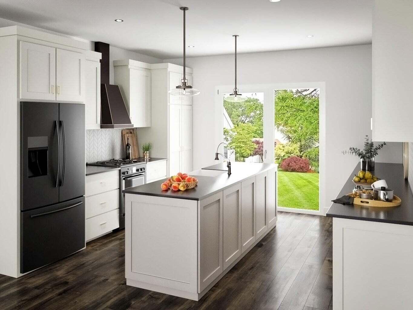 10883 Walnut Drive St. John, IN 46373 - Photo 3 of 30 a kitchen with stainless steel appliances granite countertop a refrigerator a sink dishwasher a oven and a dining table with wooden floor