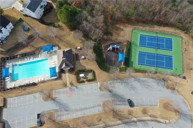 an outdoor space with furniture