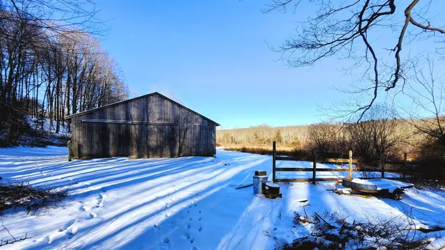 a view of a backyard with wooden fence