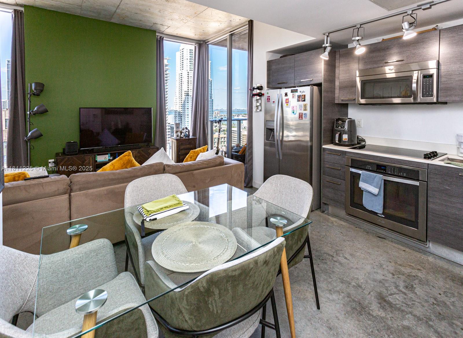 151 Southeast 1st Street, Unit 2204 Miami, FL 33131 - Photo 17 of 34 a living room with furniture a flat screen tv and a fireplace