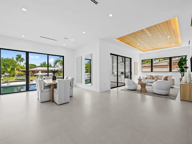 a kitchen with white cabinets and chairs