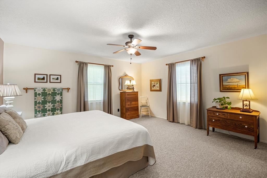17305 Highway 281 Hico, TX 76457 - Photo 10 of 28 a spacious bedroom with a bed and a chandelier