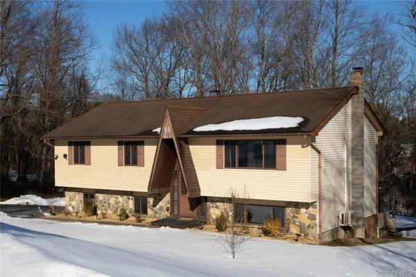 a view of house with a yard