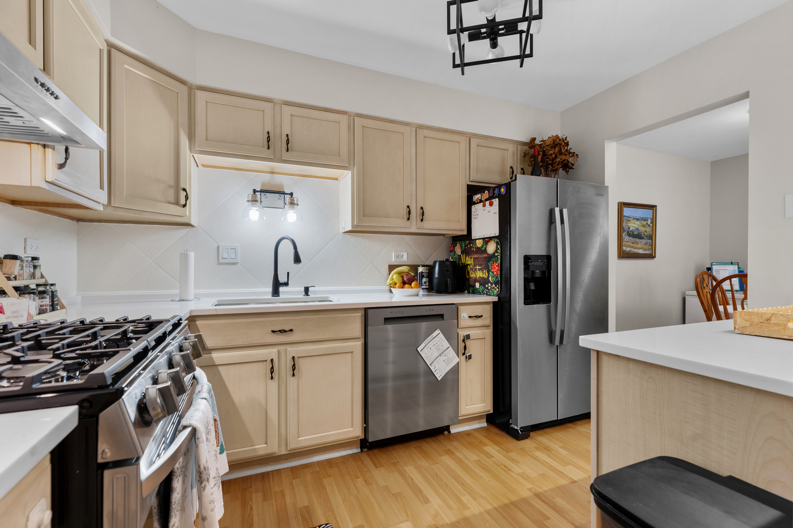 7353 Blackburn Avenue, Unit K206 Downers Grove, IL 60516 - Photo 9 of 24 a kitchen with stainless steel appliances a sink cabinets and wooden floor