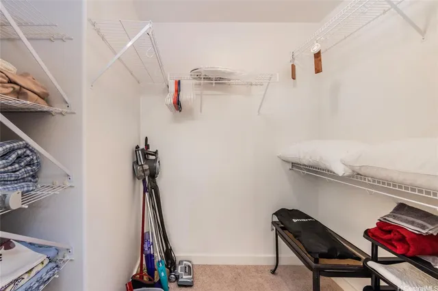 a view of walk in closet with clothes and shoes