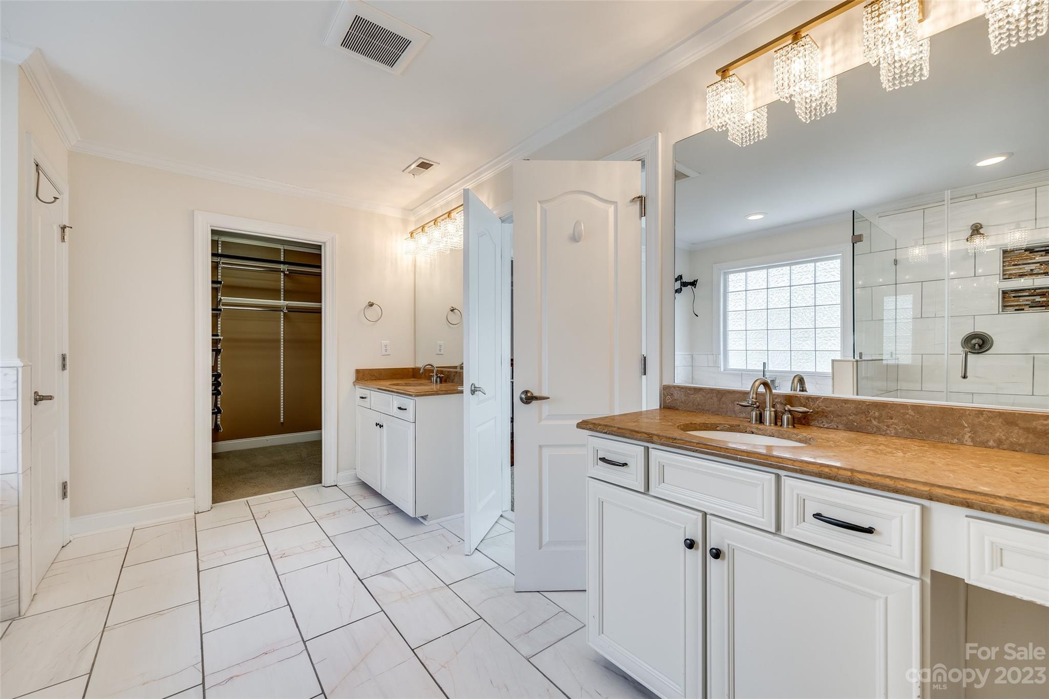 16420 Woolwine Road Charlotte, NC 28278 - Photo 25 of 41 a spacious bathroom with a granite countertop sink a mirror and a